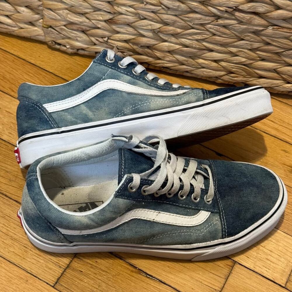 Vans Old‎ Skool Denim Blue Wash Canvas Skate Shoes Sneakers Womens 9 - Picture 2 of 8